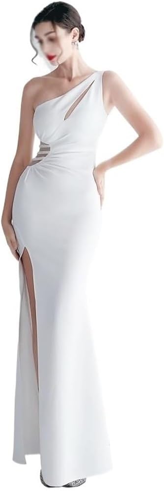 Luxury White Formal One-Shoulder Gown