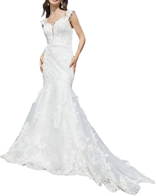 Luxury V-Neck Mermaid Bridal Dress – Lace & Tulle