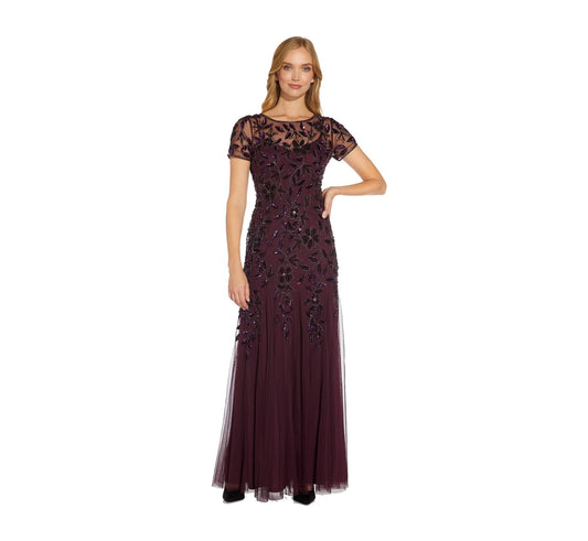 Adrianna Papell Women's Floral Beaded Godet Gown