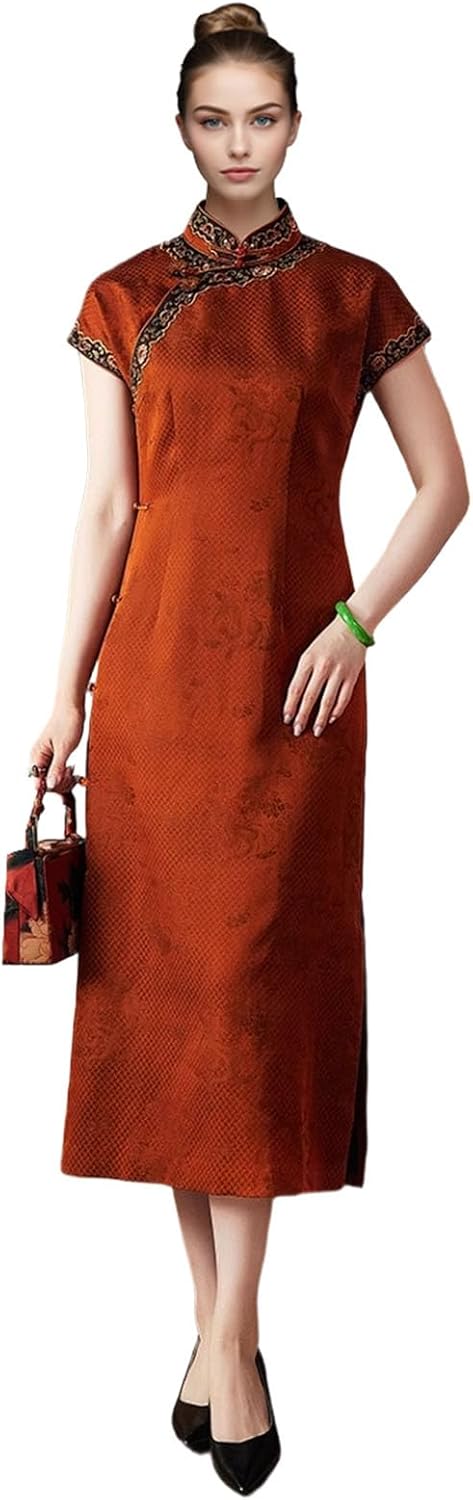 HangErFeng Silk Embroidered Cheongsam Dress 3816
