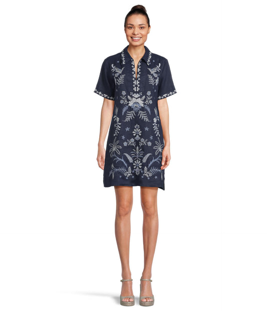 Johnny Was Women's Linen Henley Collared Dress-Winona