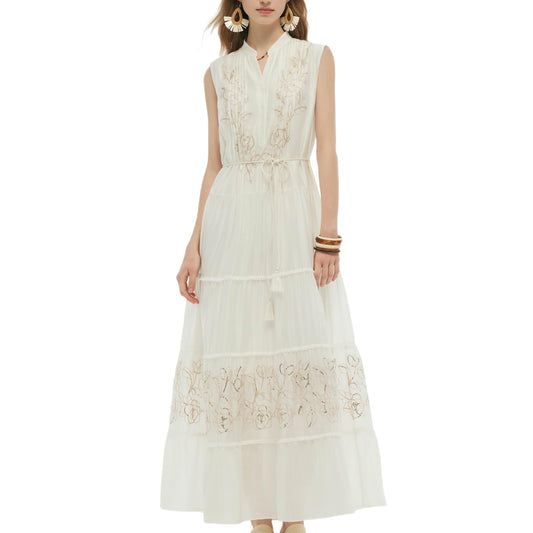 Tie-Waist White Summer Dress for Women