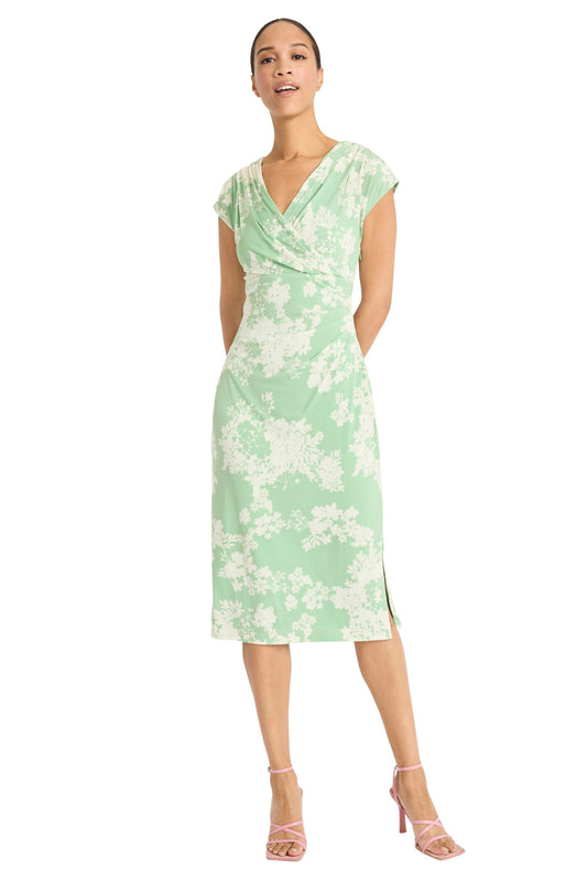 Floral V-Neck Dress with Cap Sleeves