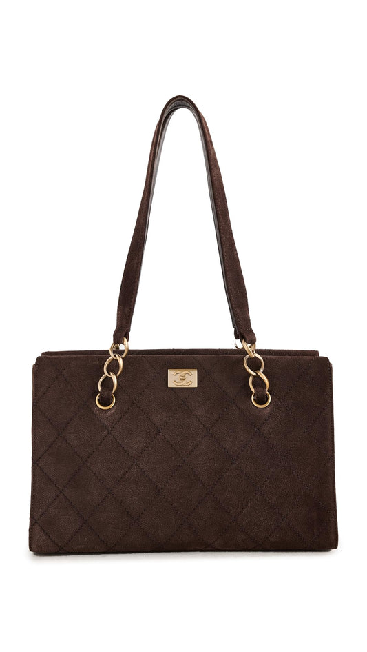 CHANEL Women's Pre-Loved Brown Suede Shoulder Bag