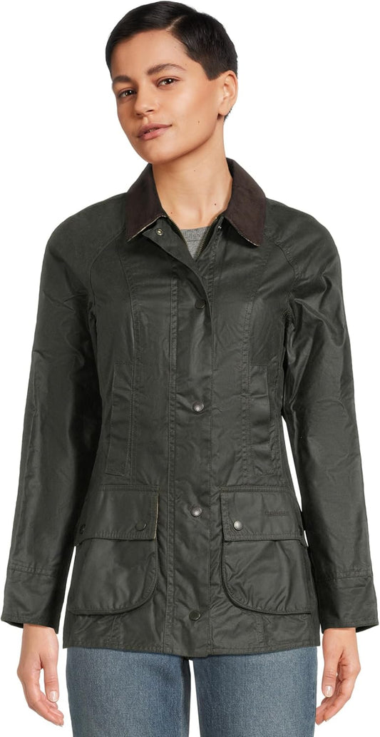 Barbour Women's Beadnell Wax Jacket, Sage, 16