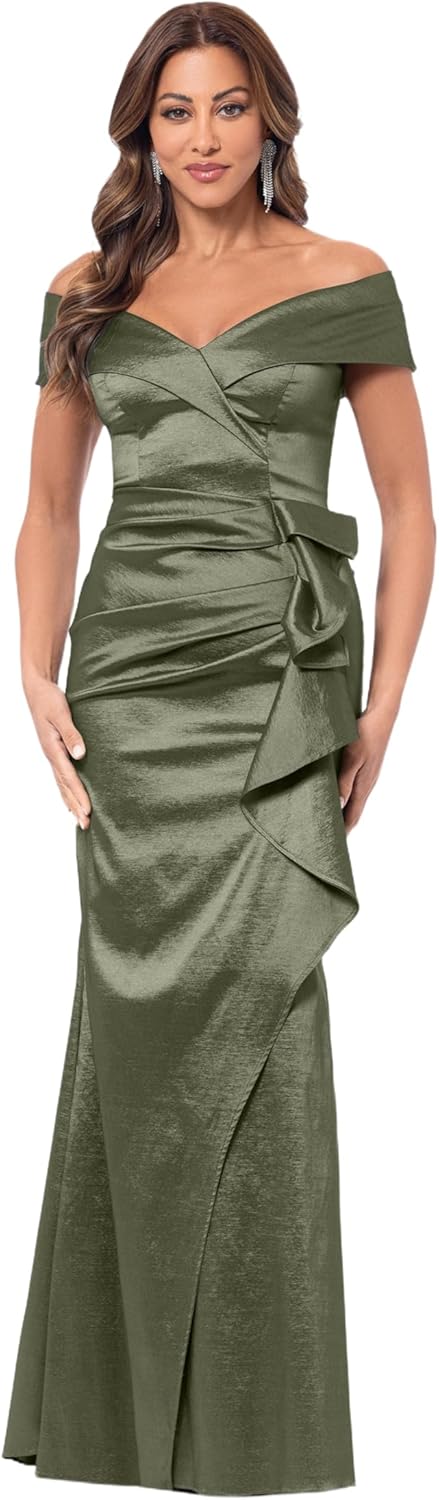 Olive Off-Shoulder Taffeta Gown