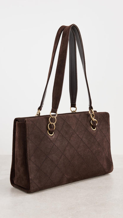 CHANEL Women's Pre-Loved Brown Suede Shoulder Bag