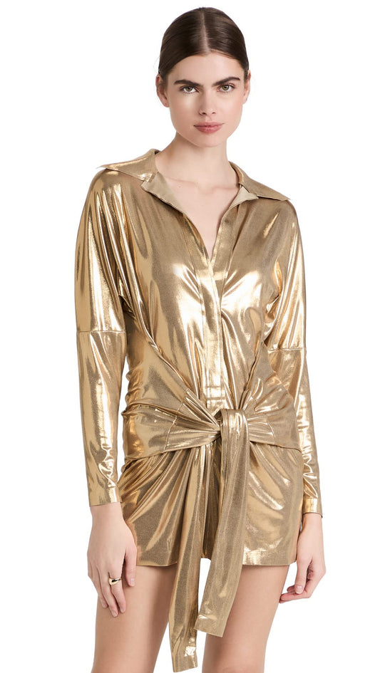 Norma Kamali Women's Ty Front Nk Shirt Mini Dress