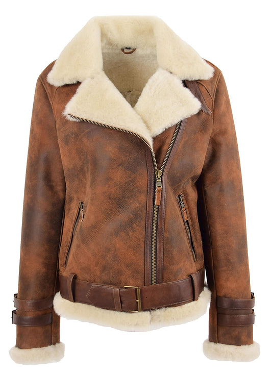 Women’s Sheepskin Aviator Biker Jacket